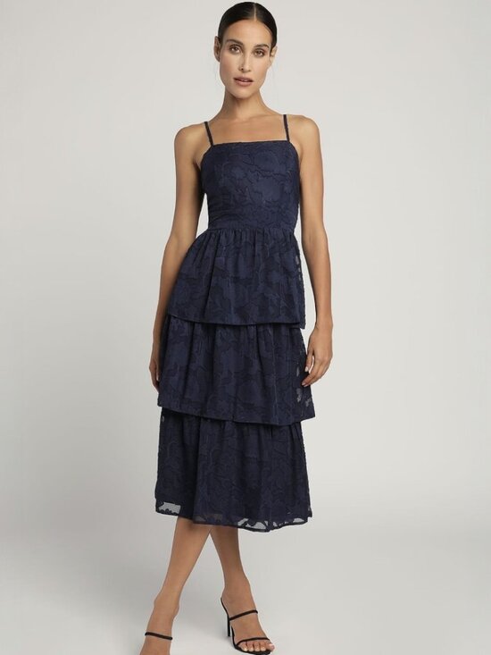 Lulus Dresses & Skirts - Lulus Grace and Beauty Navy Blue Burnout Floral Print Tiered Dress NWT